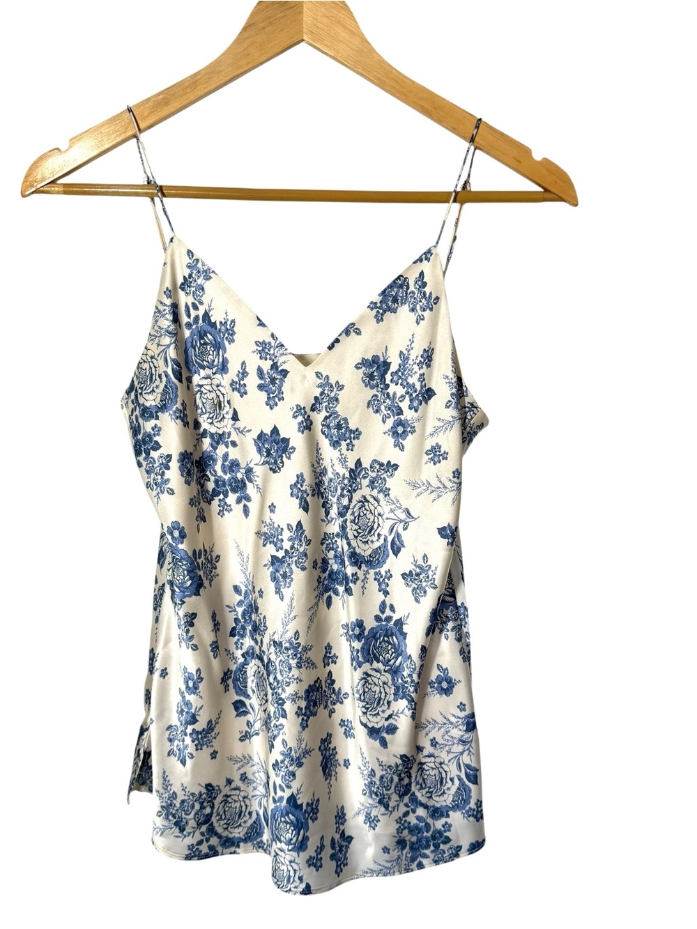 CAMI NYC Raine Cami Top Tank Stone Wash Blue Floral Print Silk Women’s S